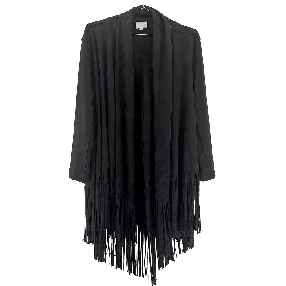 JOH Faux Suede Fringe Cardigan Coat • Small / Medium • black • boho western - Picture 3 of 9